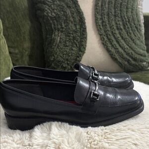 Danelle Women’s  Black Leather Silver Metal Horsebit Career Wear Loafers Size 10